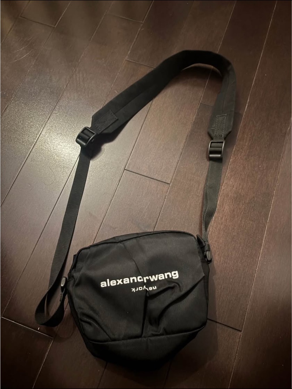 Alexander Wang Black Crossbody Messenger Bag with White Logo